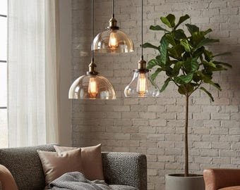 Industrial Glass Pendant Light Large Dome Hanging Lamp Vintage Kitchen Island Cafe Ceiling Light