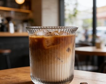 Vintage Ribbed Drink Glass Clear Juice Coffee Beverage Glass 350ml 480ml