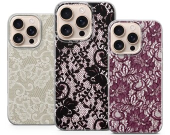Vintage Lace Phone Case Elegant Flower Cover for iPhone 17Pro Max, 16e, 15, 14, 13 & Samsung S25 Ultra, S24FE, A56, A16,Pixel 10XL, 9a, 8, 7
