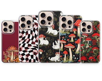 Mushroom Phone Case Cottagecore Cover for iPhone 17 Pro Max, 16e, 15, 14, 13 & Samsung S25 Ultra, S24 FE, A56, A16, Pixel 10XL, 9a, 8, 7