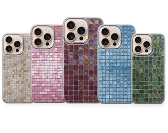 Mosaic Phone Case Tile Glass Cover for iPhone 17 Pro Max, 16e, 15, 14, 13 & Samsung S25 Ultra, S24 FE, A56, A16, Pixel 10XL, 9a, 8, 7