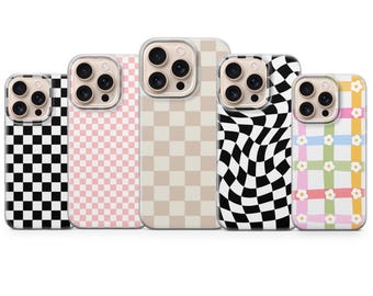 Ceckered Phone Case Checkerboard Cover for iPhone 17 Pro Max, 16e, 15, 14, 13 & Samsung S25 Ultra, S24 FE, A56, A16, Pixel 10XL, 9a, 8, 7