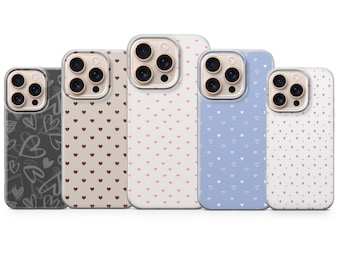 Pastel Heart Pattern Phone Case Love Cover for iPhone 17Pro Max, 16e, 15, 14, 13 & Samsung S25 Ultra, S24FE, A56, A16,Pixel 10XL, 9a, 8, 7