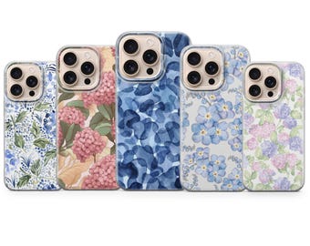 Hydrangea Phone Case Flower Cover Fit for iPhone 17 Pro Max, 16e, 15, 14, 13 & Samsung S25 Ultra, S24 FE, A56, A16, Pixel 10XL, 9a, 8, 7