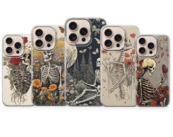 Skull Gothic Phone Case Skeleton Cover for iPhone 17Pro Max, 16e, 15, 14, 13 & Samsung S25 Ultra, S24FE, A56, A16,Pixel 10XL, 9a, 8, 7