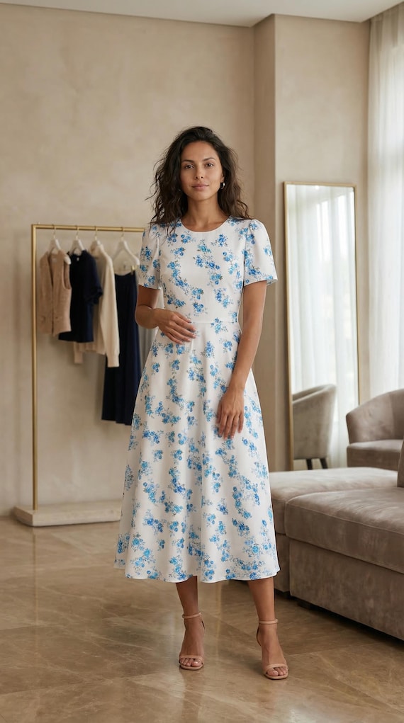 blue and white satin dress with Flowers 27 Best Wedding Makeup 46 Bust (cm ) type_XS US Size:US 14