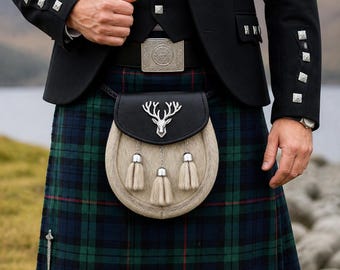 Cuero Sporran Stag Head Kilt Sporran Bolsa escocesa hecha a mano Highland