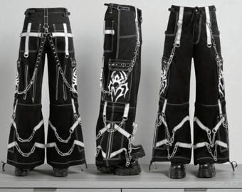 HANDMADE Customize Gothic Black Cargo Pants Pantaloons Trouser
