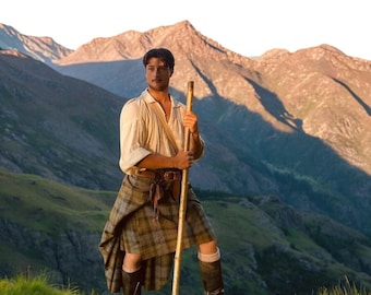 Handgemaakte 8-yard Outlander Tartan-kilt voor heren: Schotse Highland-wolkilt