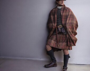 Schotse Hooglandse bruine wol Great Kilt. Op Outlander Jamie Fraser geïnspireerde kleding