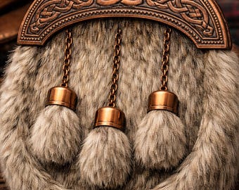 Handcrafted Scottish Bull Hair Sporran Celtic Knot Antique Copper Cantle