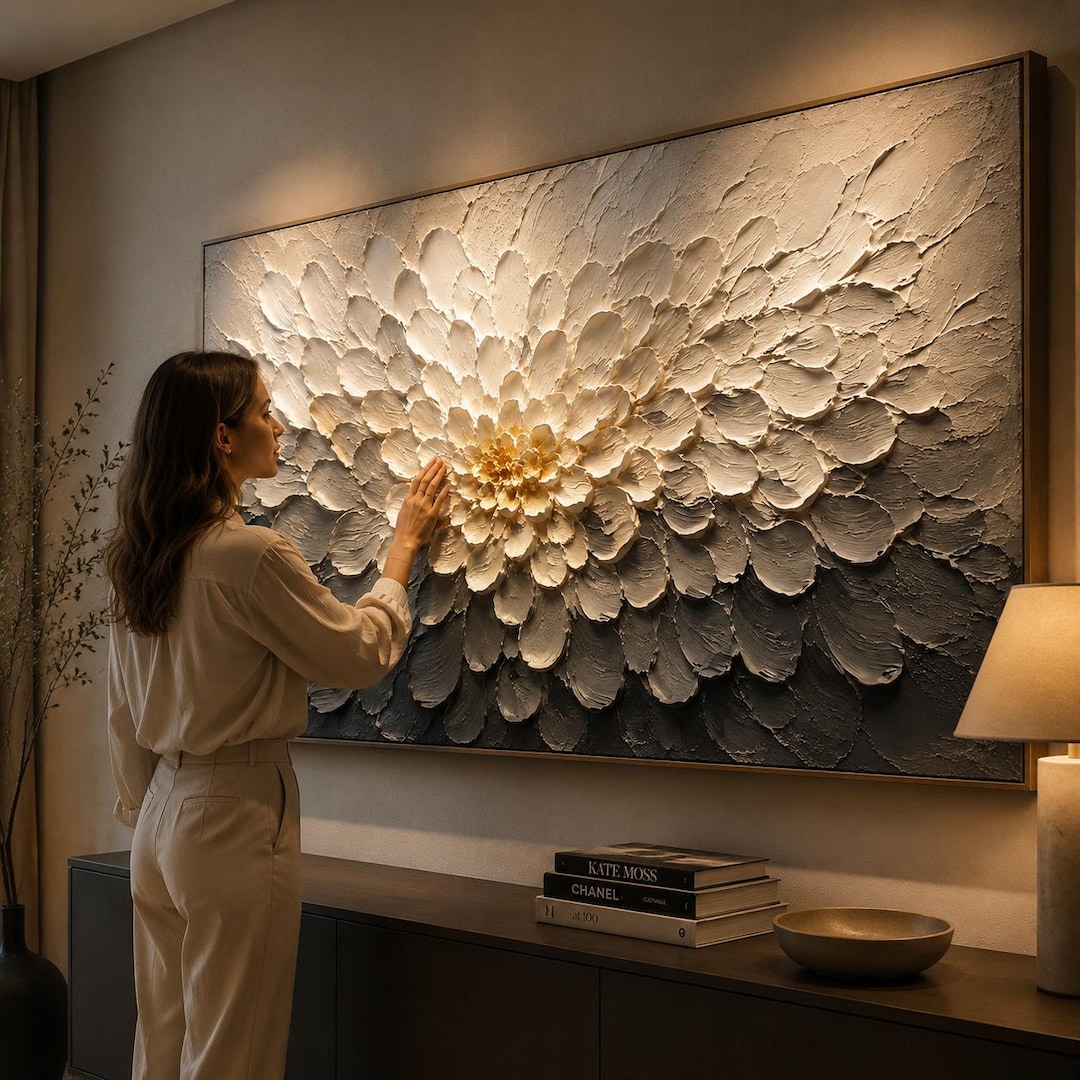 Textured 3D Floral Canvas – Modern Wall Art, Neutral Toned Flowers - Etsy