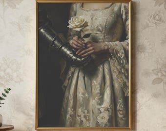 Medieval Knight and Bride Print, Romantic Vintage Wall Art, Printable Digital Download
