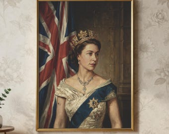Portretafdruk koningin Elizabeth II, vintage Royal Wall Art, schilderij Britse monarch