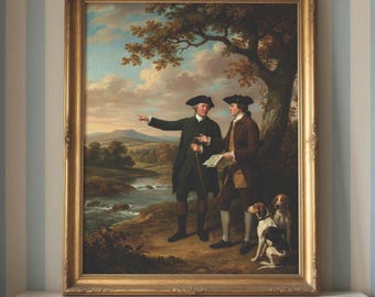 Vintage English Country Print, Antique Men and Hunting Dogs Art, Old Money Wall Decor