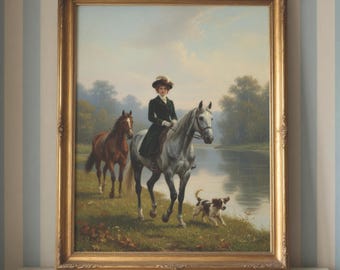 Equestrian Lady Wall Art afdrukbare, vintage paardrijden platteland digitale download