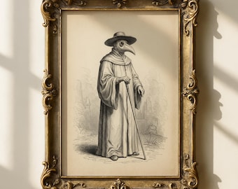 Lámina vintage de médico de la peste / Arte mural de estilo Dark Academia / Decoración gótica macabra / Arte curioso