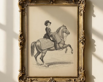 Lámina ecuestre vintage de la reina Victoria / Decoración victoriana de caballos / Arte mural Royalcore