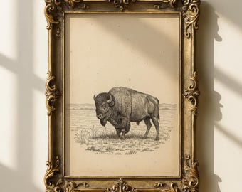 Bison Wand Kunst Druck, Büffel Wildtiere Illustration, Western Ranch Dekor Digitaler Download