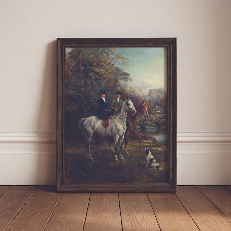 Vintage Equestrian Wall Art Printable, Horse Riding Couple Painting ...