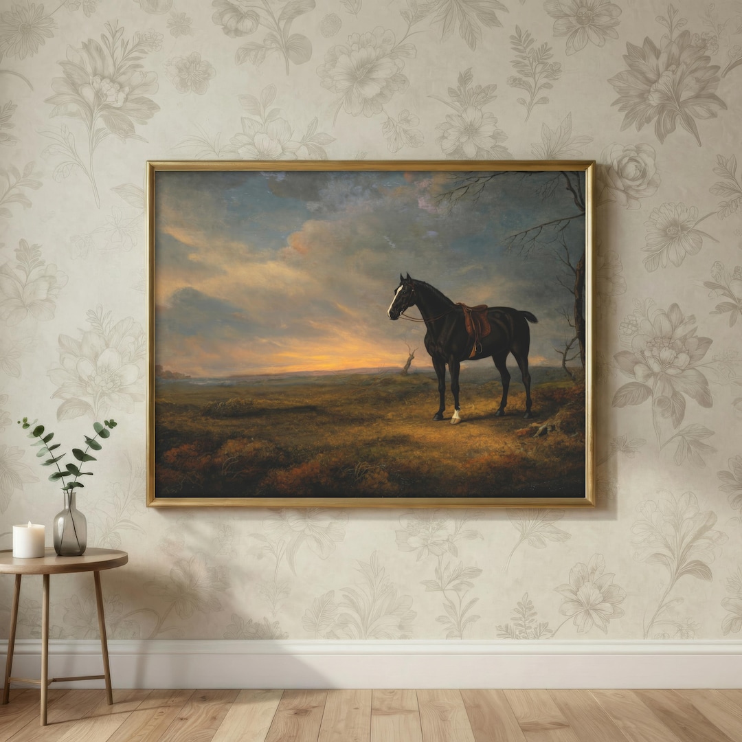 Vintage Horse Oil Painting Print, Antique Equestrian Wall Art, Moody ...