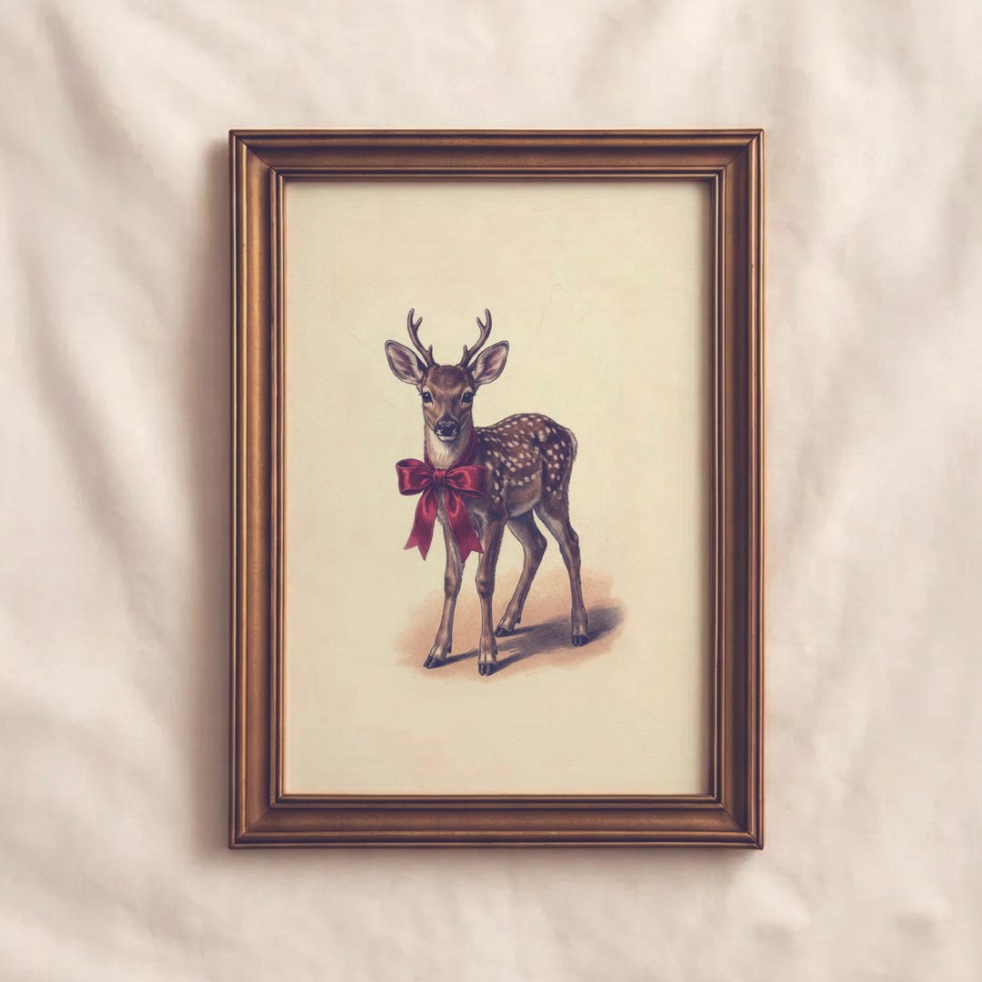 Vintage Christmas Deer Wall Art, Printable Winter Poster, Holiday Decor ...