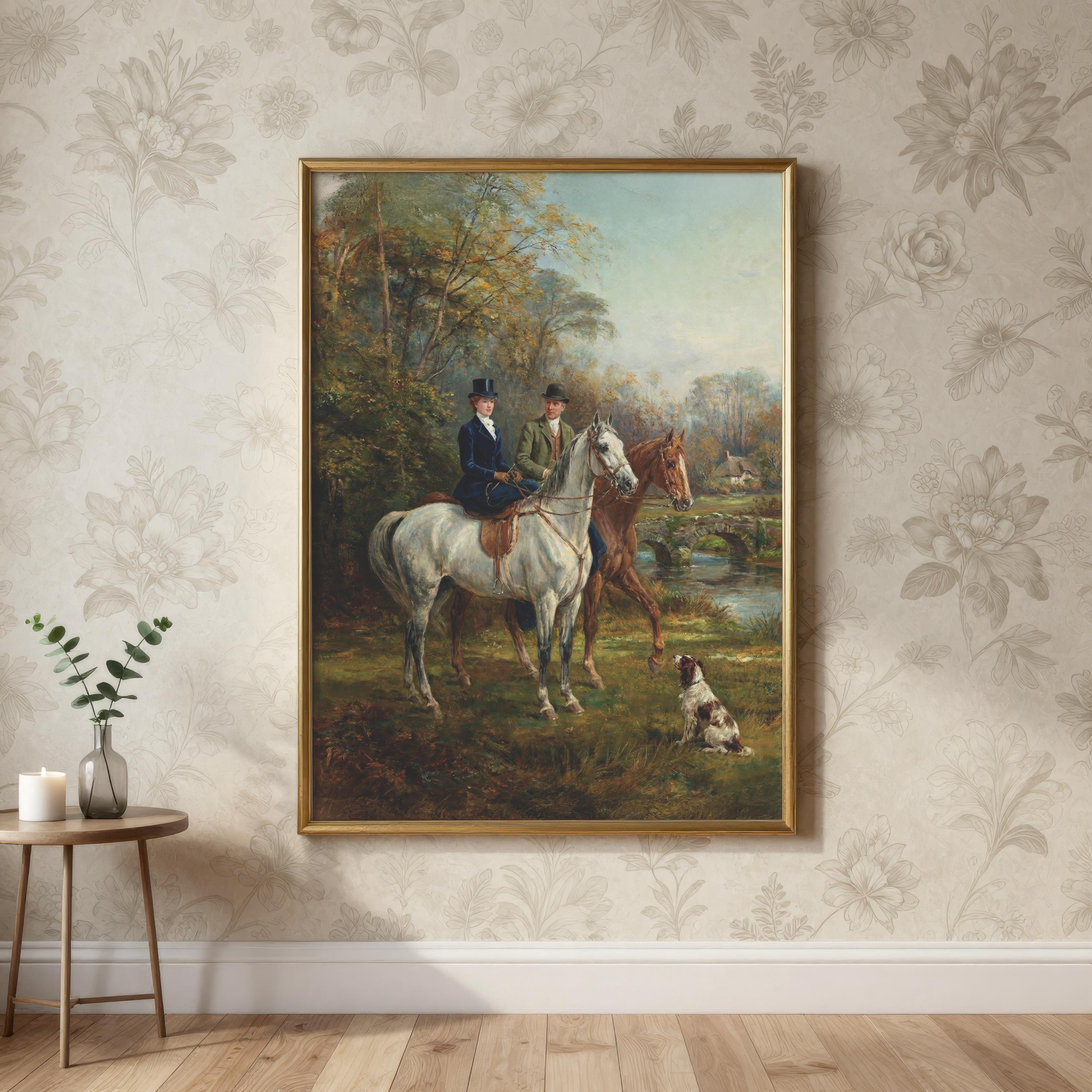 Vintage Equestrian Wall Art Printable, Horse Riding Couple Painting ...