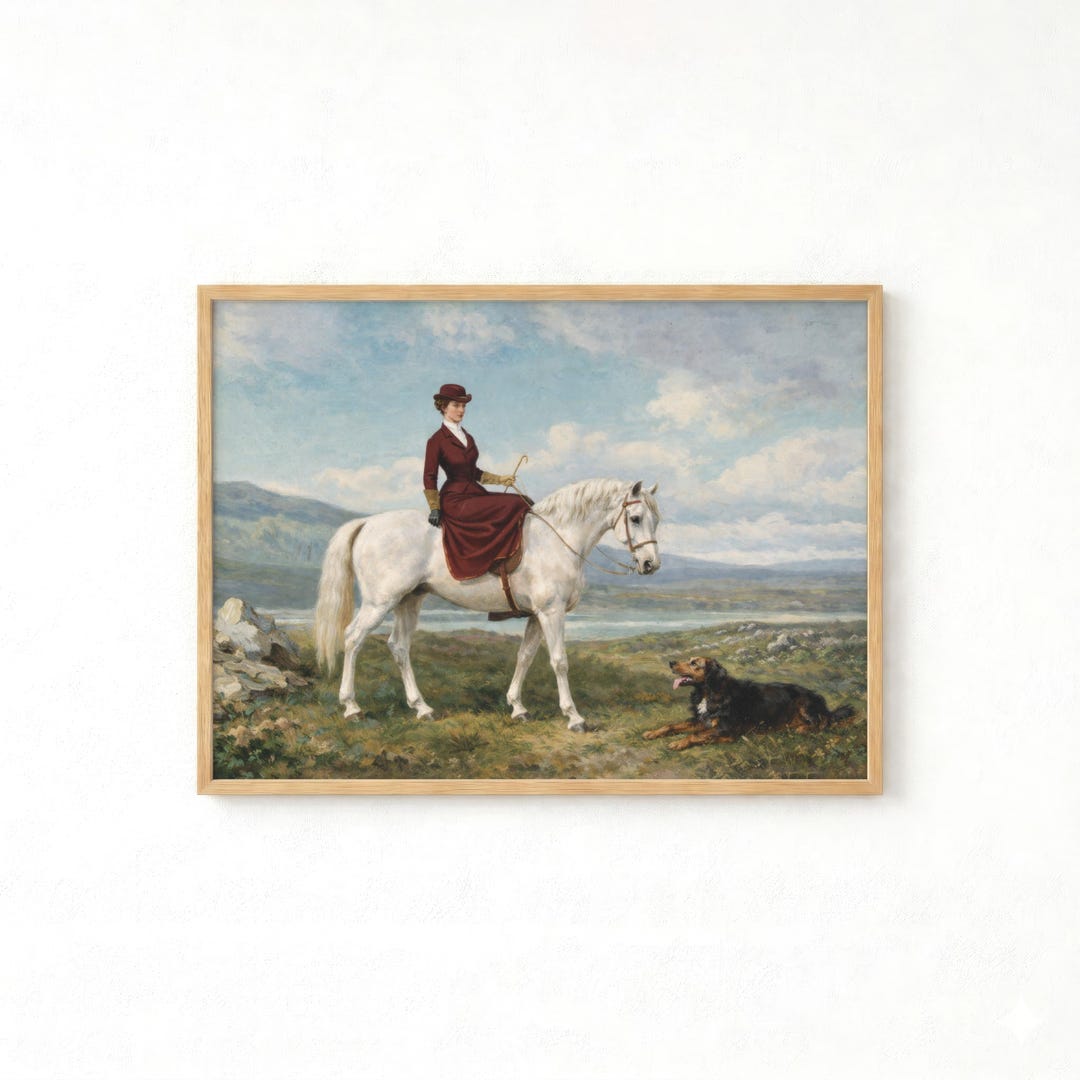 Victorian Lady on Horse Wall Art Print, Antique Equestrian Painting ...