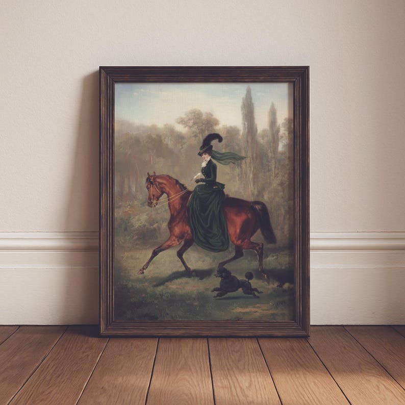 Vintage Equestrian Lady Wall Art Print, Horse Riding Victorian Woman ...