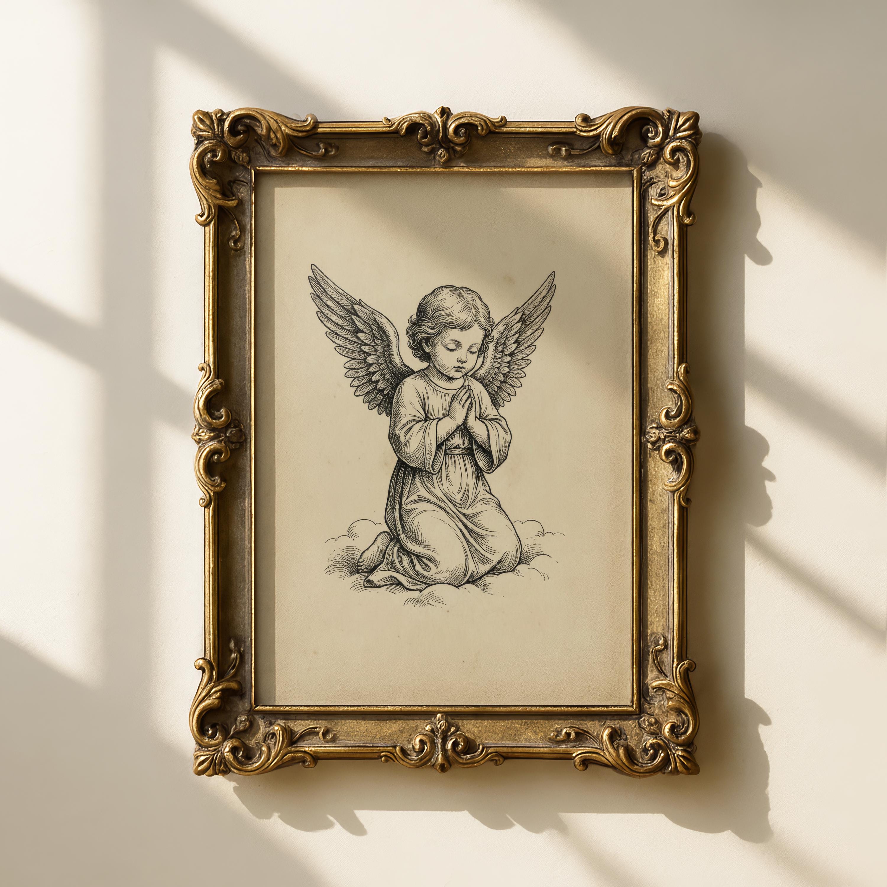 天使の絵画 ロココ調 ゴールドフレーム 壁掛け 美術品・アンティーク・コレクション 天使の絵画 ロココ調 ゴールド