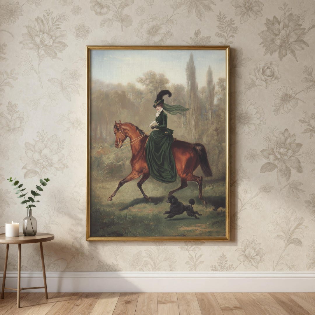 Vintage Equestrian Lady Wall Art Print, Horse Riding Victorian Woman ...