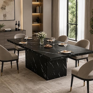 Modern Faux Marble Dining Table for 6-8, Rectangle Kitchen Dinner Table