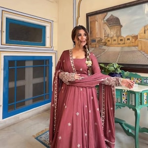 Designer Silk Anarkali Suit | Thread Sequence Work Gown | Indian Bridesmaid Dress