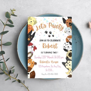 Custom Dog Birthday Let's Pawty Invitation, Puppy Party Invite, Dog Theme Birthday Invite, Digital Download
