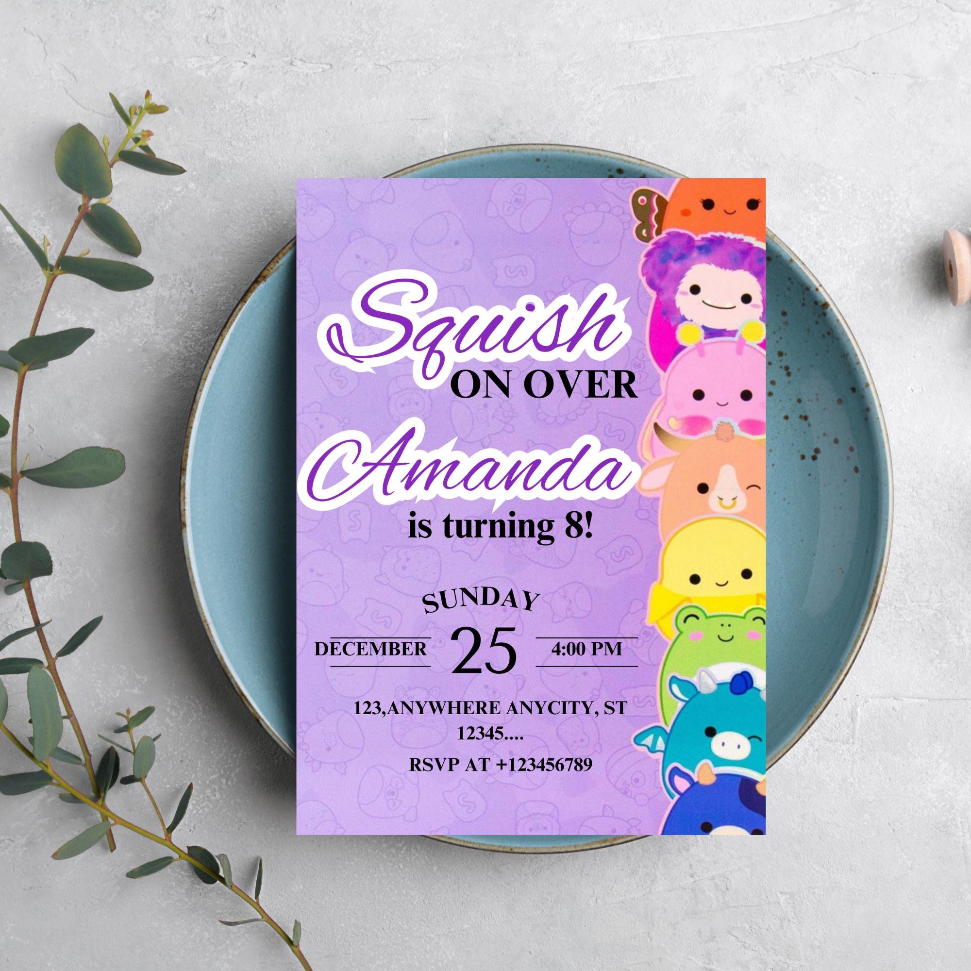 Invitation d'anniversaire Squish modifiable, Invitation Squish, Invitation imprimable pour une fête d'anniversaire Squish, Squishy, Guimauve, Invitati