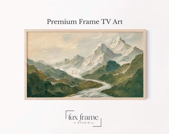 Snowy Mountain River Valley Samsung Frame TV Art Rustic Cabin (Digital Download) 1738