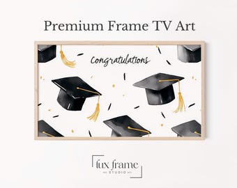 Graduation Cap TV Art, Festive Modern Minimalist Watercolor for Frame TV Art, Hand-Lettered Congrats Decor, Digital Download 853