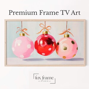 Christmas Frame TV Art, Pink and Red Polka Dot Ornaments Art for Frame TV, Holiday Decor, Samsung Frame Art, Personalize TV Art 424