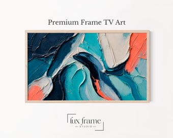 Bold Teal Coral Abstract Frame TV Art Modern Dynamic Swirls (Digital Download) 1725