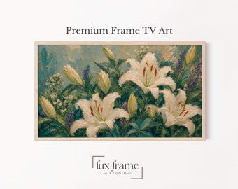 White Lily Garden Samsung Frame TV Art Cottagecore Vintage Floral (Digital Download) 1736