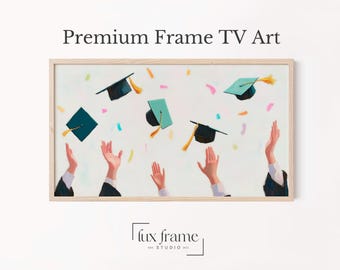 Graduation Celebration TV Art, Festive Frame TV Multicolored Caps Digital Art, Modern Graduation Decor, Instant Download for Frame 854