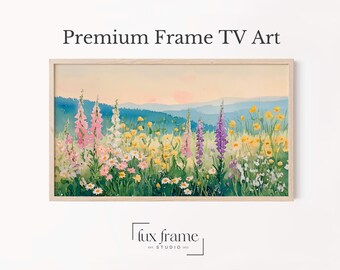 Rustic Cottagecore Wildflower Frame TV Art, Samsung TV Digital Meadow Art, Pastoral Watercolor Landscape Download, Floral Home Decor 864