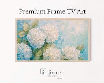 Fiori di ortensia blu tenue, cornice per TV Samsung con tema giardino rustico (download digitale) 1071