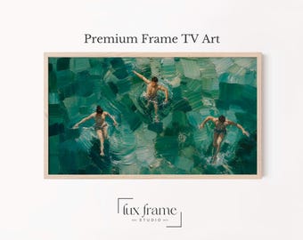 Emerald Water Swimmers Frame TV Art, Coastal Summer Art (Digital Download) 1721