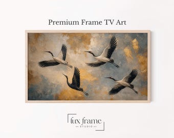 Black Gold Crane Flight Samsung Frame TV Art Modern Elegant (Digital Download) 1754