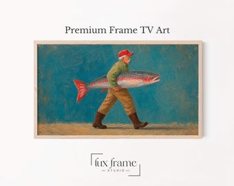 Quirky Fisherman Frame TV Art, Rustic Cabin Lodge Decor (Digital Download) 1727