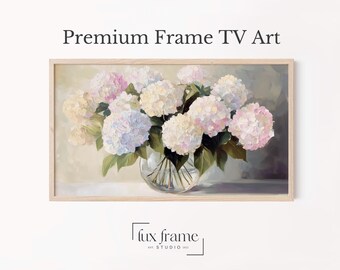 Vintage Hydrangea Floral Art for Frame TV, Cottagecore Decor, Romantic White and Pink Blooms, Neutral Flower Botanical Print, Download 862