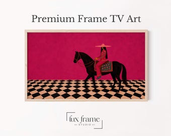 Illustrazione di un cavaliere regale, cornice magenta per TV, audace decorazione sud-asiatica (download digitale) 1085