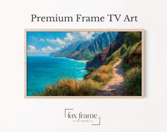 Hawaiian Coastal Trail TV Art, Scenic Hawaiian Cliffs Digital Download, Summer Frame TV Art, Beach Landscapes, Vibrant Wall Decor 837