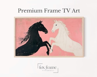 Bold Rustic Horses Frame TV Art, Vintage Modern Horse Painting, Mid-Century Farmhouse Wall Decor, Graphic Printable Art Download 861